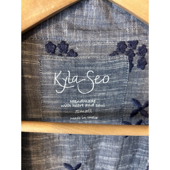 Kyla Seo S Kimono Top Blouse Blue Floral Embroidered Cover Up Kaftan Boho Hippie - Picture 3 of 3